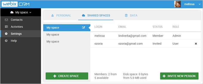 Shared Spaces in Webix CRM