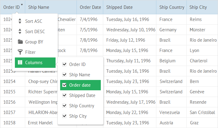 Webix DataTable with contextmenu in header