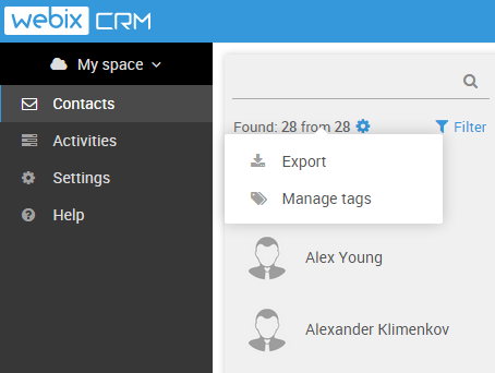 export in webix crm