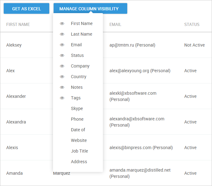 export in webix crm