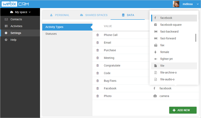 customizing data in webix crm