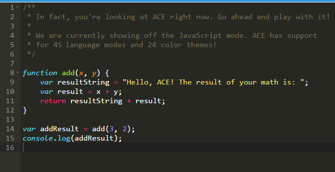 Использование Webix с редактором кода Ace