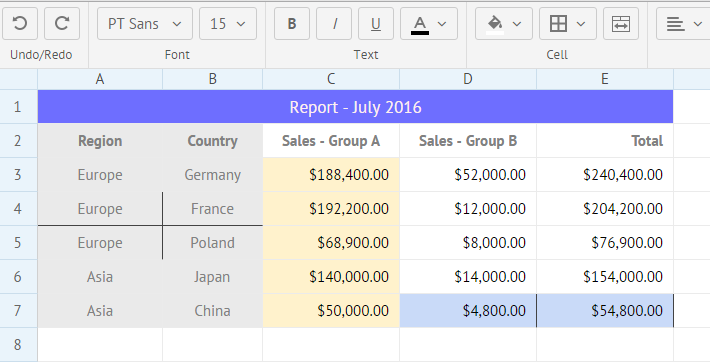 Webix Spreadsheet