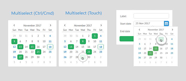 выбор нескольких дат в Webix Calendar и Webix DatePicker