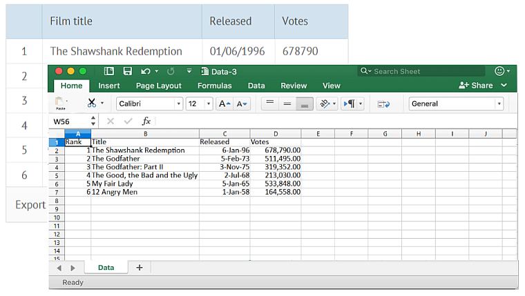 Webix 5.2 export set format