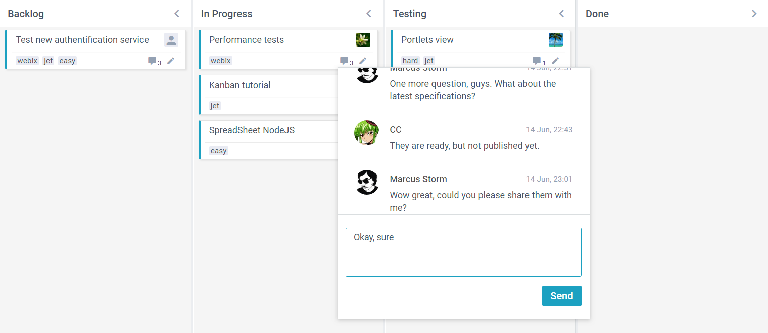 Webix 6.1 Kanban with comments