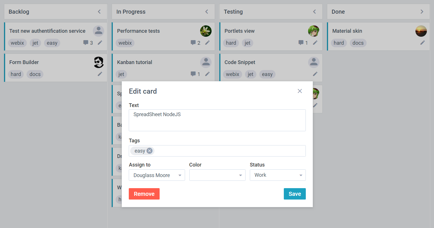 Webix 6.1 Kanban editor