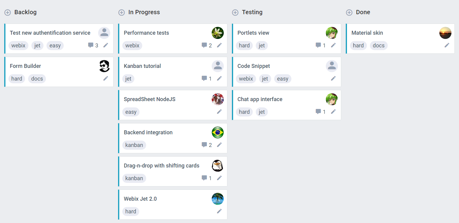 Webix 6.1 Kanban new design with headers