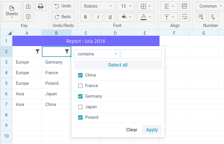 Filter Widget for Datatable