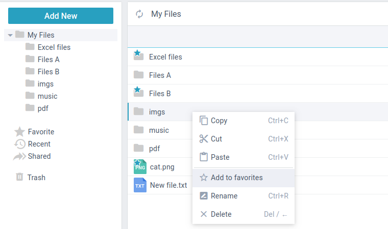 Document Manager marking files and folders as favorite