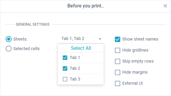 spreadsheet print menu