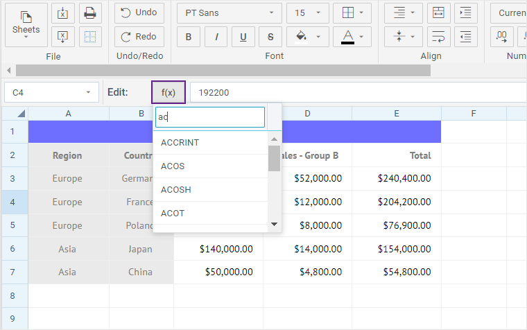 add formulas button on the toolbar