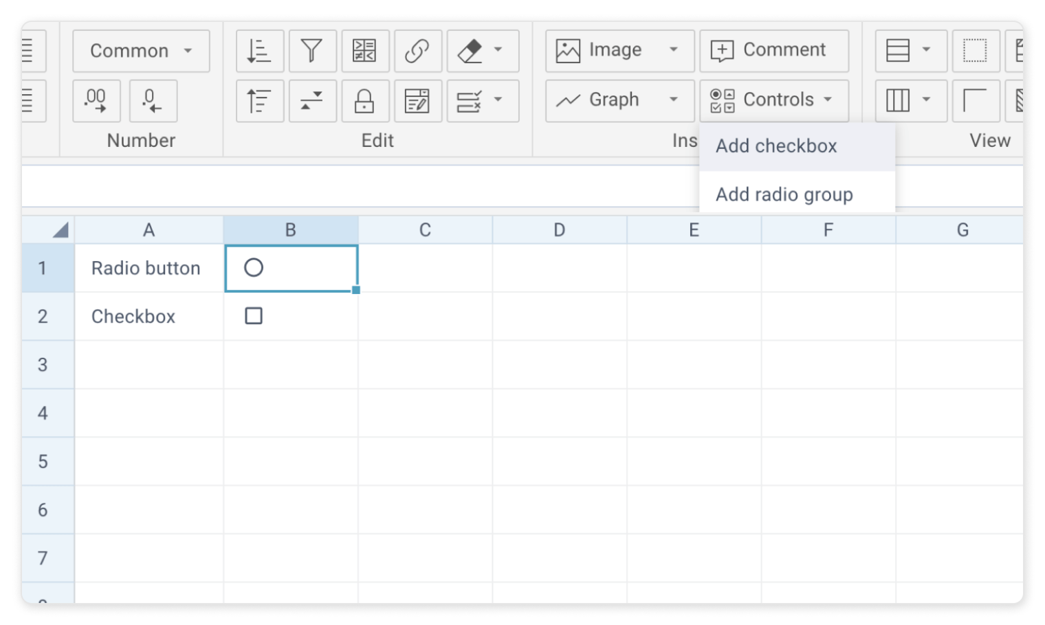 SpreadSheet checkboxes and radios