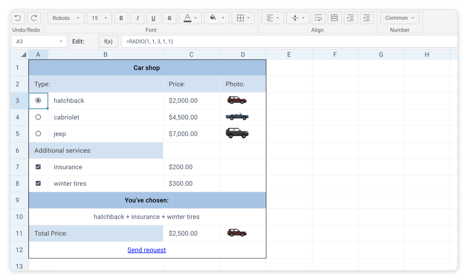 SpreadSheet interactive calculations