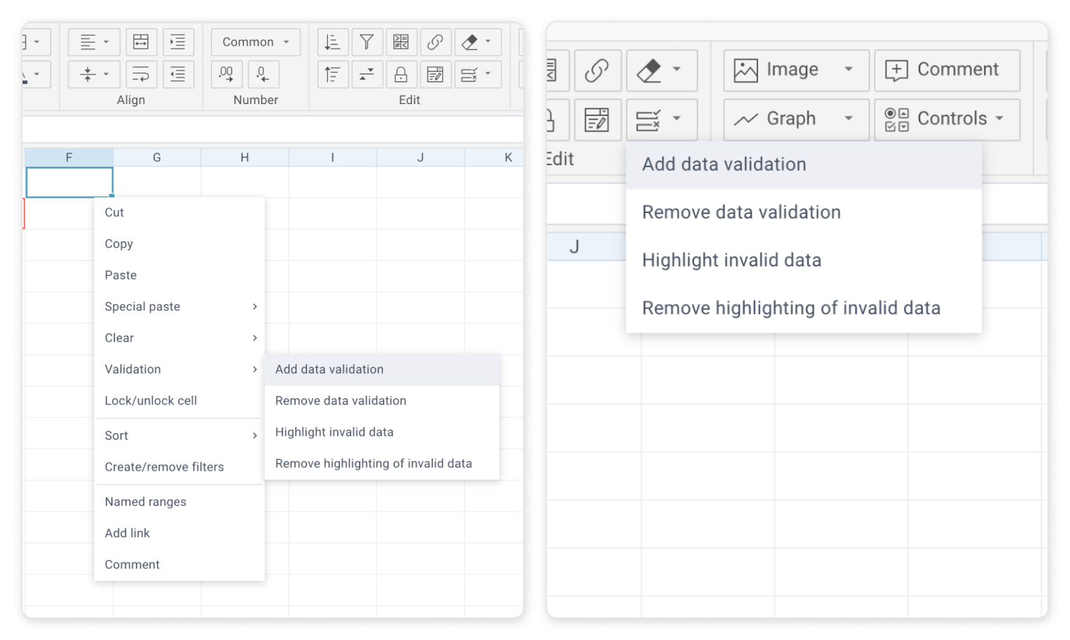 Validation rules can be added with the help of the corresponding button in the toolbar, top or context menu.