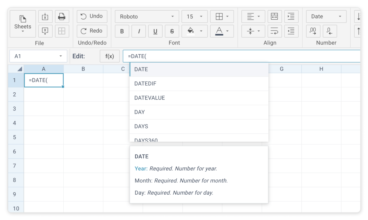 SpreadSheet feature – formula parameters suggestions