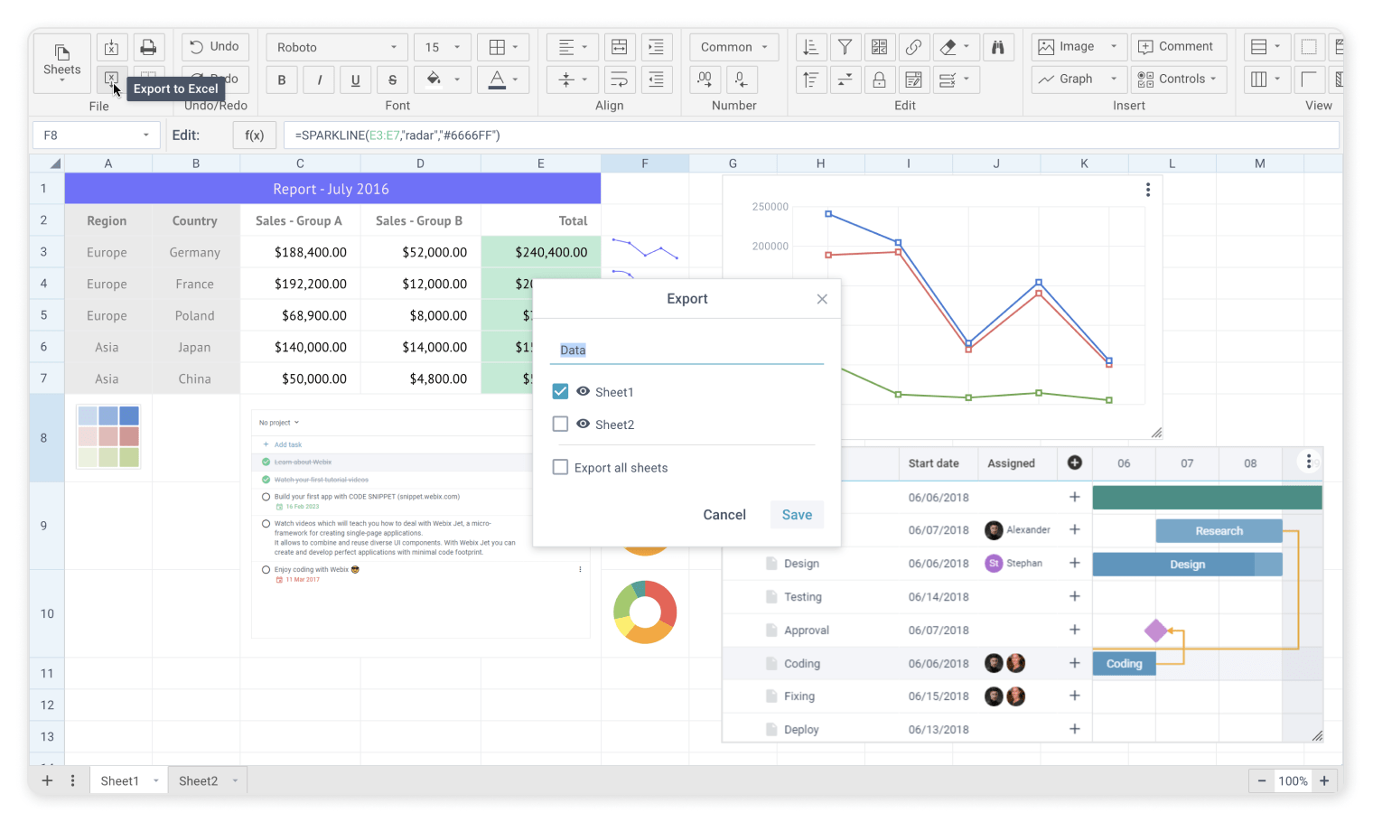 Webix SpreadSheet opportunities in exporting images to Excel