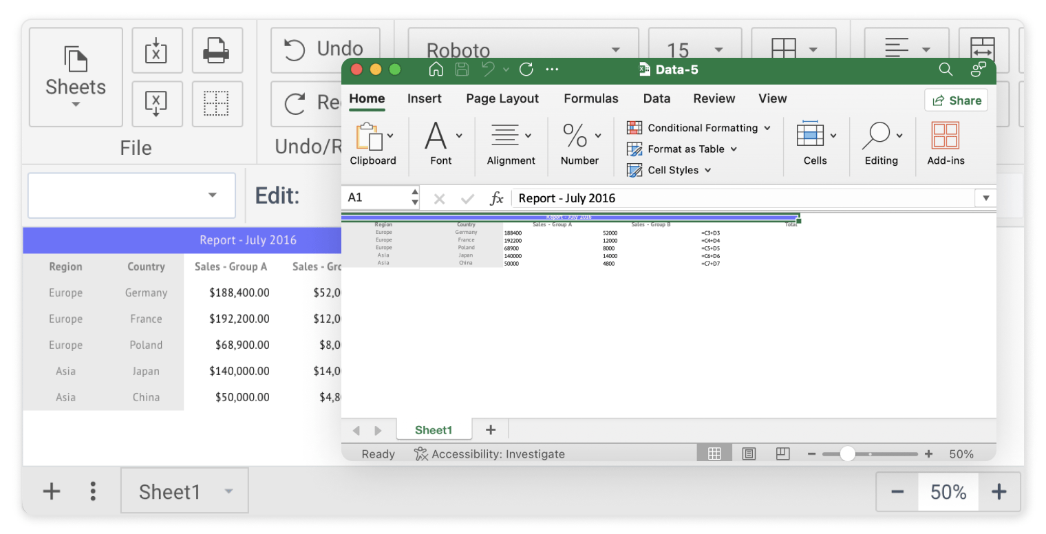 New SpreadSheet supported elements for Excel import and export