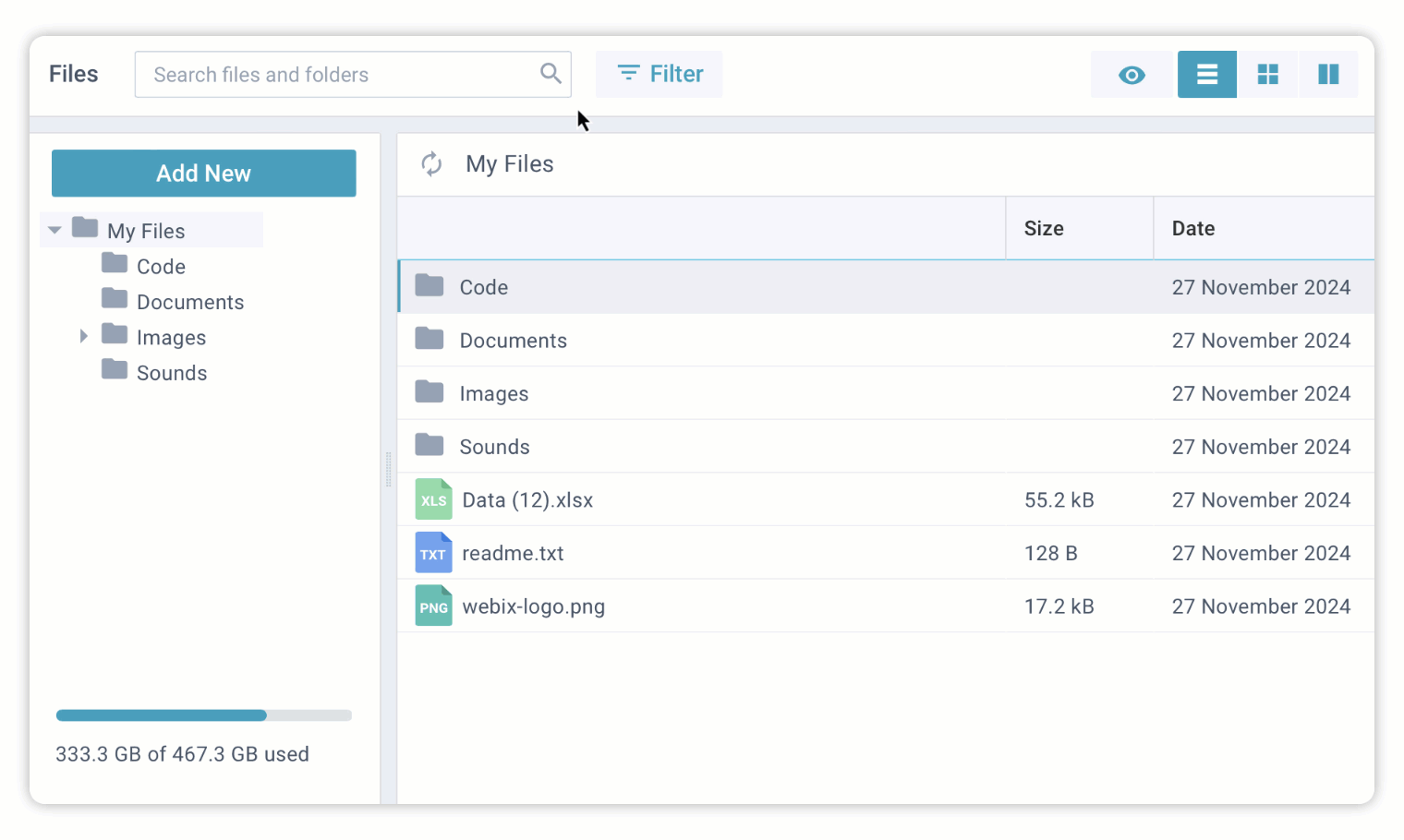 New advanced filtering possibilities in the Webix File Manager