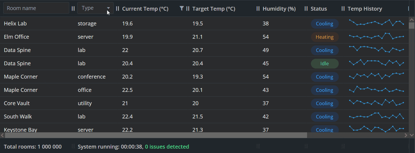 Sortig and Filtering in Webix grid